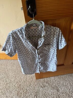 Victoria's Secret Light Blue and Navy Short-Sleeve Pajama Top